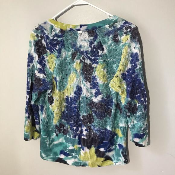 St John womens M abstract floral button up open knit cardigan ruffles cotton - Picture 2 of 12